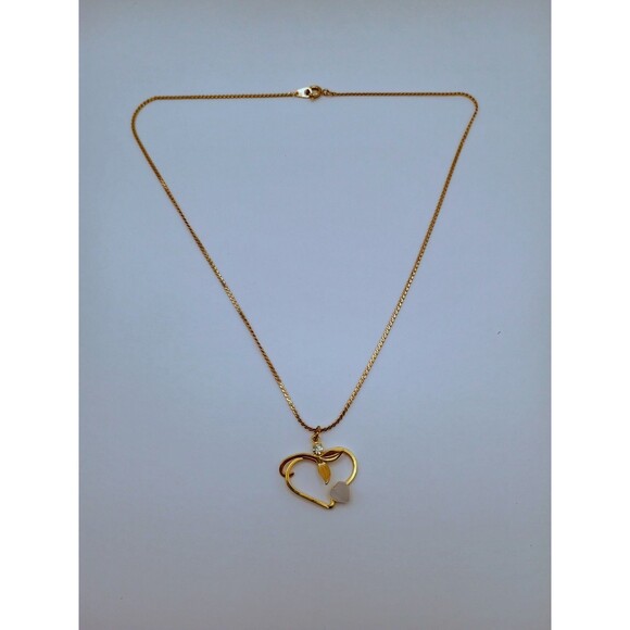 Vintage Gold Tone Heart Pendant With Rhinestone, Heart Stone Accent Necklace - Picture 2 of 6
